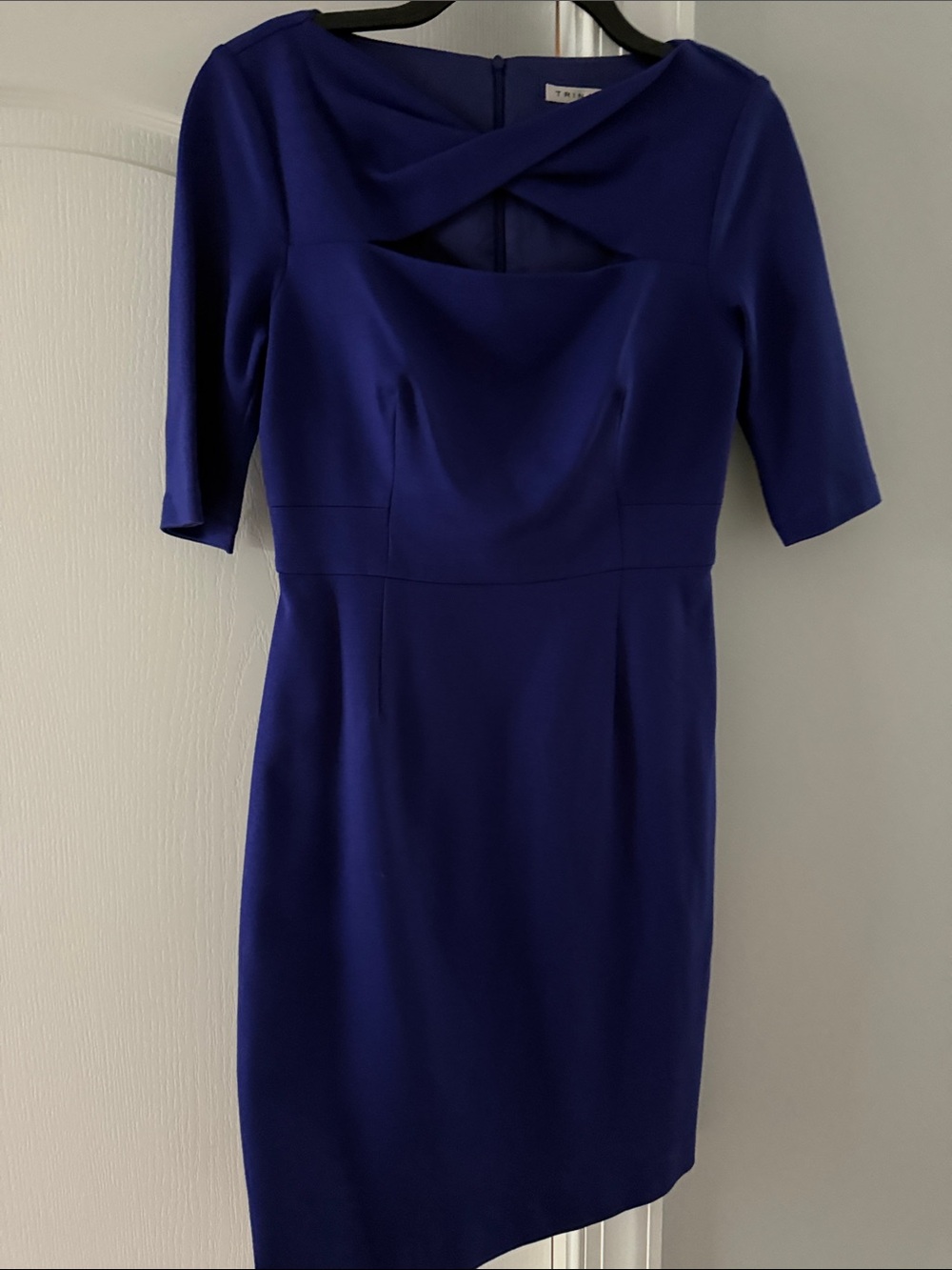 Trina Turk-Like New-Elegant Royal Purple Sheath Dress with Twist Neckline-Size 4